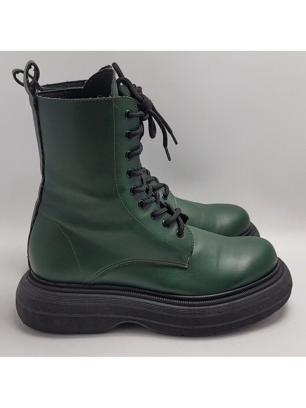 SVegan Gouache Vegan Leather Platform Combat Lace Up Boot Green Size 41